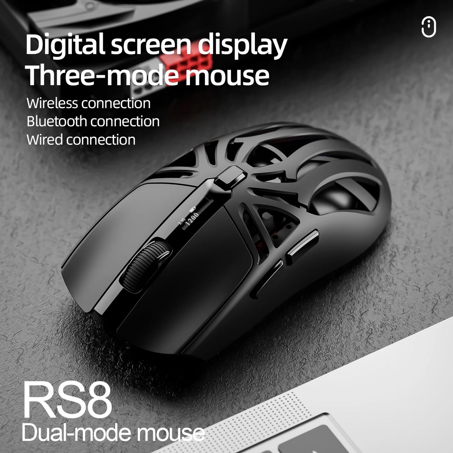 SMAILWOLF RS8 Gaming Mouse Bluetooth Wireless Tri-Mode Lightweight RGB Gaming Mouse with 11200 DPI, Rechargeable Ergonomic Gaming Mouse for PC, Laptop & Mobile