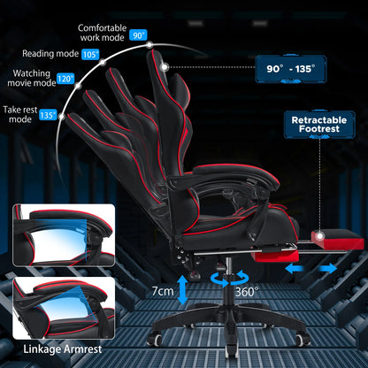 Ergonomic Gaming Chair with Massage, Footrest & Lumbar Support, Reclining Computer Gaming Chair with Adjustable Armrest and Headrest