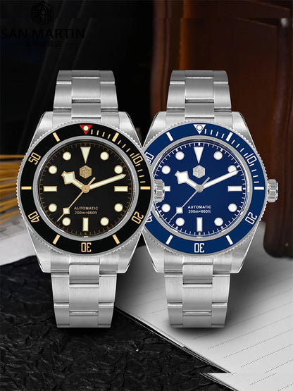 San Martin 40mm NH35 Automatic Men Diving Watch 20ATM Waterproof BB58 Sapphire Wristwatch BGW-9 C3 Luminous Reloj SN0008C/D