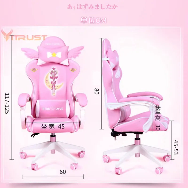 Pink Gaming Chair for Girls, Cute Comfortable Gaming Chair with Armrests, Swivel Height Adjustable Gamer Chair for Bedroom, Office & Streaming