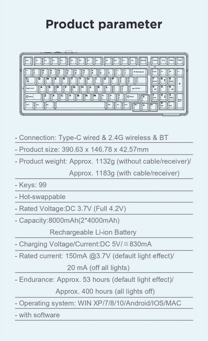 AULA F99 Wireless Mechanical Keyboard Tri-Mode Hot Swappable Custom Keyboard Gasket Structure for PC/Tablet/Xbox/PS4/PS5