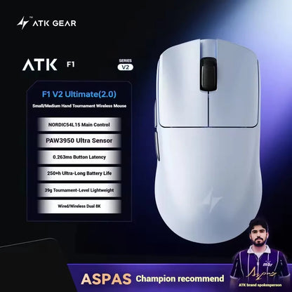 ATK Blazing Sky F1 V2 Ultimate Wireless Gaming Mouse, Dual-Mode Lightweight Gaming Mouse with PAW3950 Sensor, Dual 8KHz Polling Rate, Low Latency Ergonomic Gaming Mouse