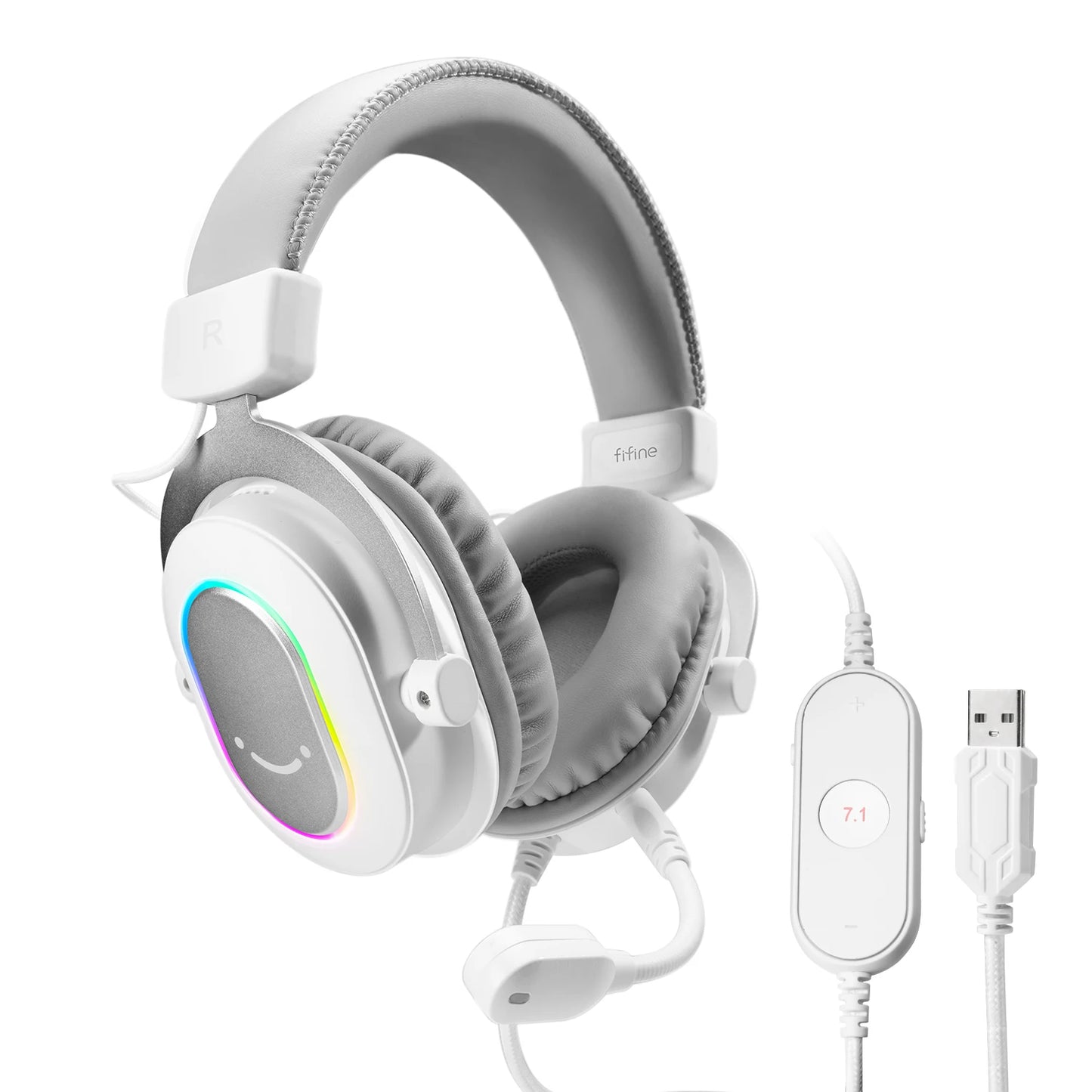 Auscultadores Gaming RGB Dinâmicos Fifine com Microfone Over-Ear, Som Surround 7.1, PC, PS4, PS5, 3 Opções de EQ para Jogo, Filme e Música - H6