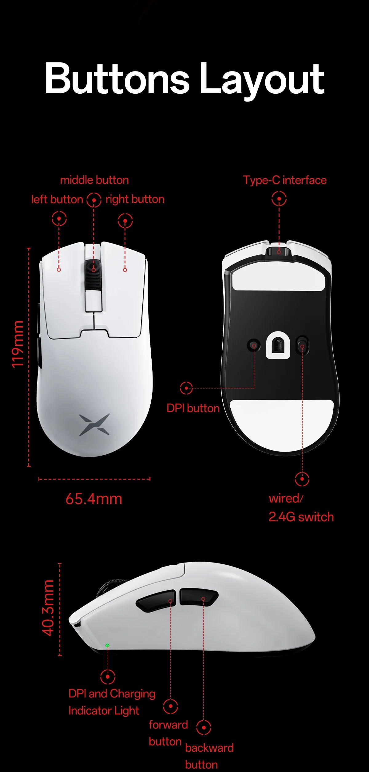 Delux M900mini PRO Wireless Gaming Mouse, Ultra-Lightweight 40g Ergonomic Gaming Mouse with PAW3395 Sensor, 26K DPI, 8KHz Polling Rate for PC & Laptop