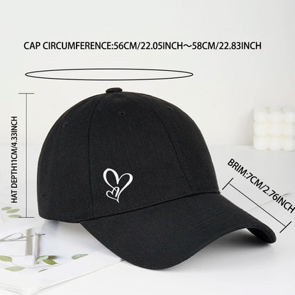 Gorra de béisbol minimalista con estampado de dos corazones, para mujer y hombre, suave y ajustable, estilo «dad hat», informal, con temática romántica, para el sol