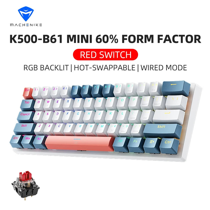 MACHENIKE K500-B61 Mini Mechanical Keyboard 60% Wired Gaming Keyboard, 61-Key Hot-Swappable RGB Backlit Mechanical Keyboard with PBT Keycaps