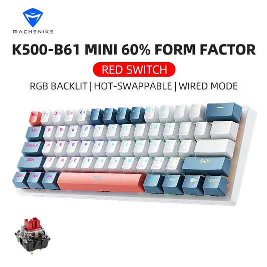 K500-B61 Machenike mini mehanička tipkovnica, format 60%, 61 tipka, gaming tipkovnica, žična, potpuno hot-swappable, RGB pozadinsko osvjetljenje
