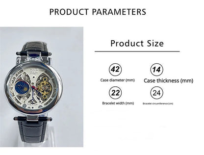  Top Luxury Moon Phase Men's Watches Original Mechanical Leather Men Clock Date Week Hollow Tourbillon Automatic Man Watch
