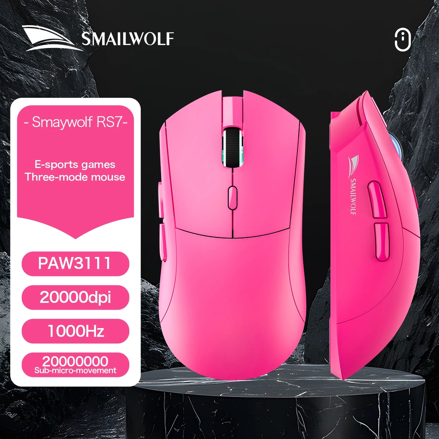 SMAILWOLF RS7 Bluetooth Wireless Gaming Mouse, PAW3311 Sensor, 20000 DPI Rechargeable Gaming Mouse with Macro Driver for PC, Laptop & Office
