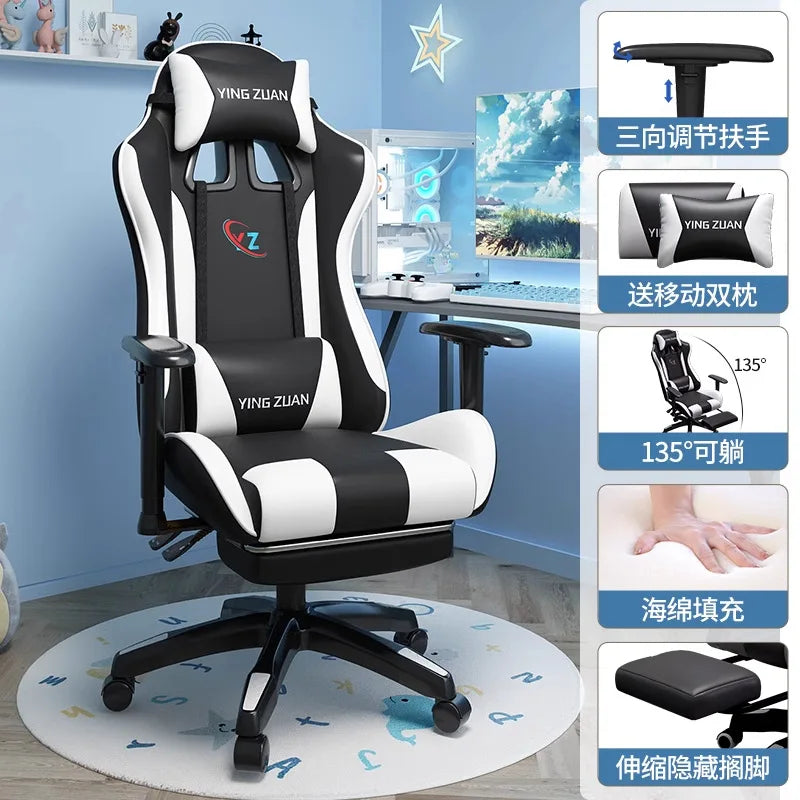 Ergonomic Gaming Chair Comfortable Reclining Computer Chair with Adjustable Height, Footrest, Armrests, Racing Style Office Chair for Home & Office