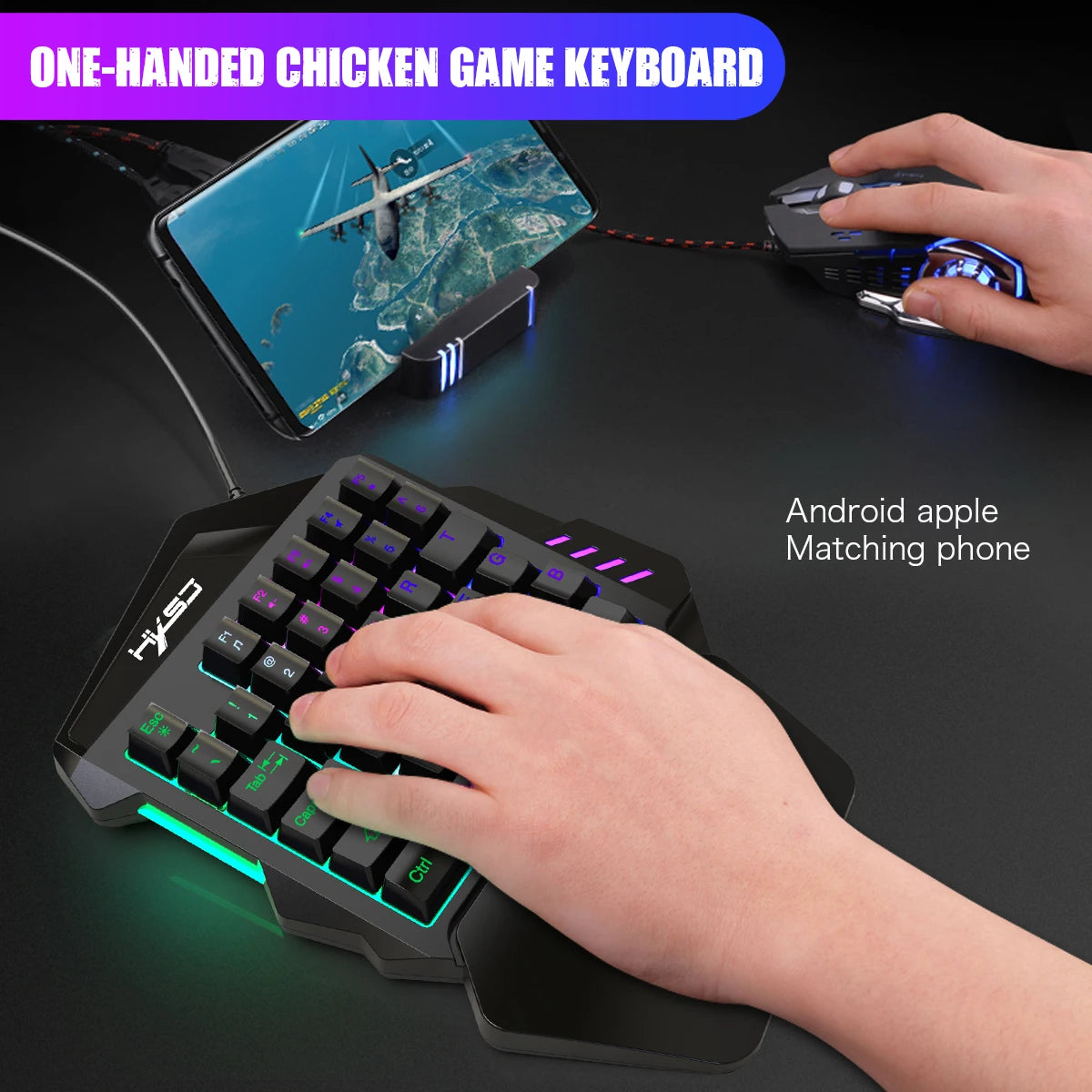 Ergonomic One-Handed Gaming Keyboard, 35-Key Compact Design, RGB Lighting, USB Powered, Thin Film Keys for Enhanced Gaming
