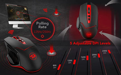 Redragon M690-1 Wireless Gaming Mouse 2.4GHz, 2400 DPI Ergonomic Gaming Mouse with 8 Programmable Buttons, 5 Adjustable DPI & 2 Side Buttons