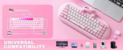 YUNZII C68 Wireless Gaming Keyboard, 65% Hot Swappable Mechanical Keyboard with RGB Backlit, Tri-Mode Bluetooth Gaming Keyboard, Cute Cat Ergonomic Keyboard