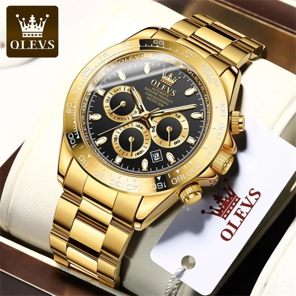 Montre pour homme OLEVS 6638 – Modèle classique de marque, montre-bracelet mécanique automatique de luxe, chronographe, étanche.