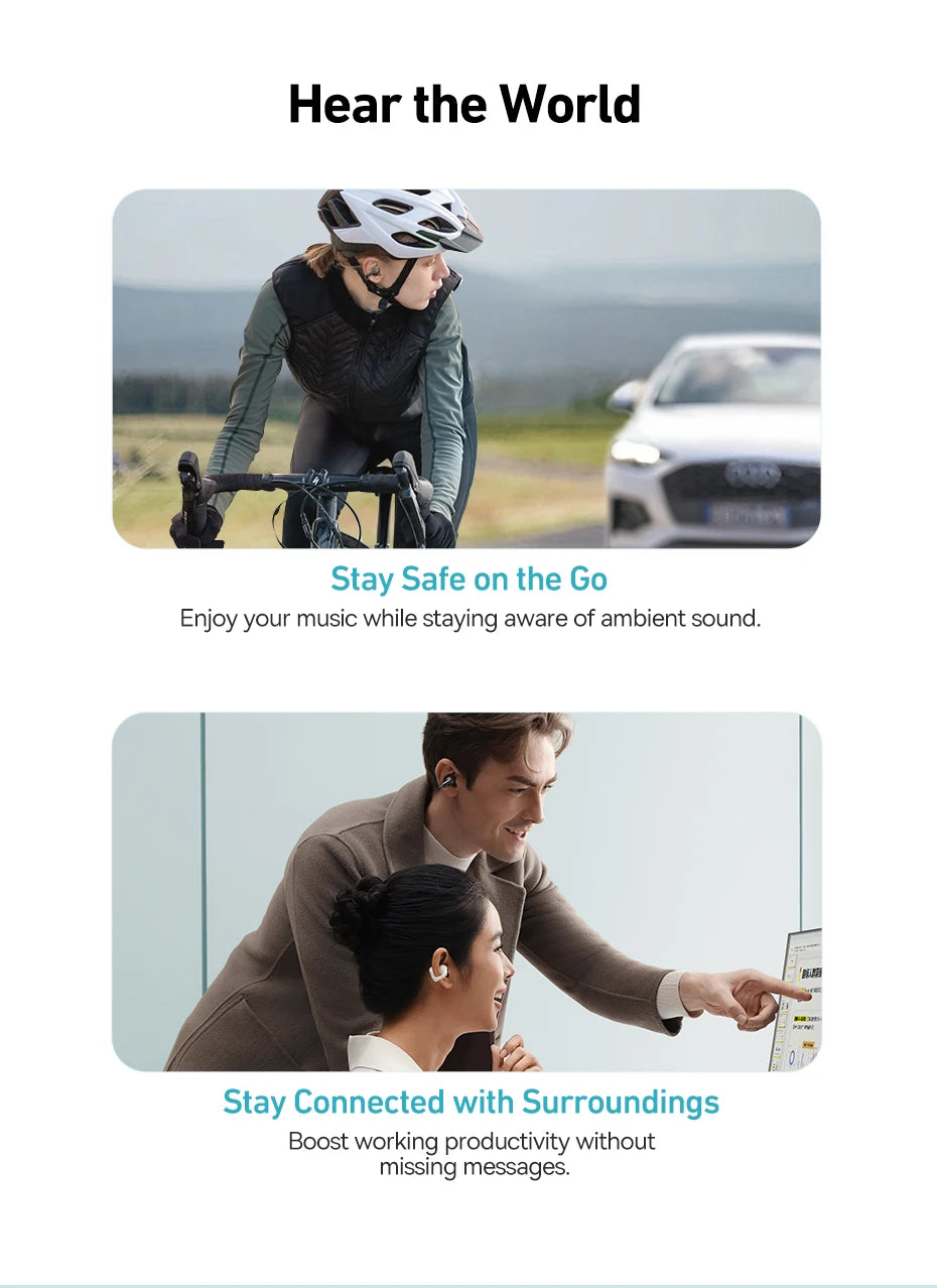 Baseus Bowie MC1 Ear Clip Wireless Earphones Bluetooth 5.4 Open-Ear Clip-On Sports Earbuds IP57 Waterproof AI Bass Ear Clip Headphones