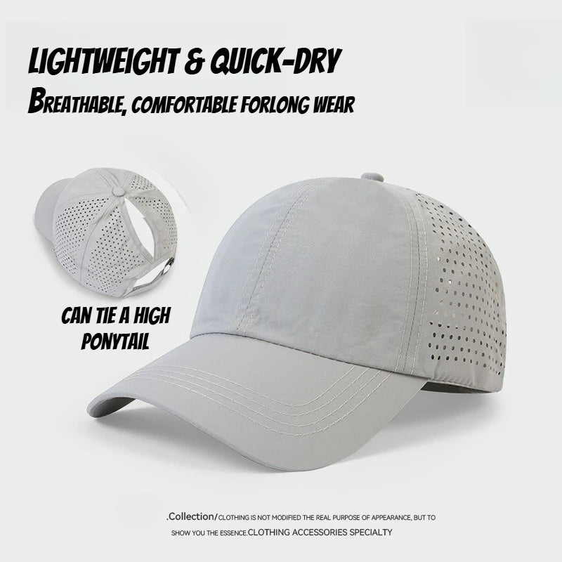 1 unidad de gorras de béisbol con lengüeta de secado rápido para mujer, protección de verano, malla transpirable, gorra transpirable, elegante y ajustable, ideal para llevar la coleta.