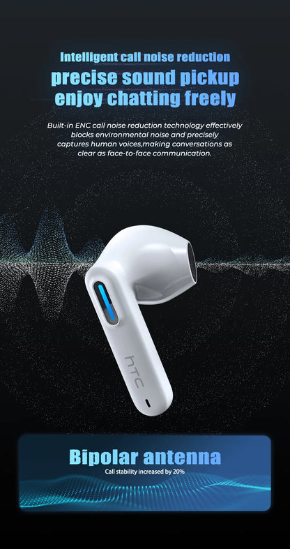 HTC NE49 Bluetooth 6.0 True Wireless Earbuds Gaming Headphones with HiFi Deep Bass, IPX5 Waterproof Bluetooth Earbuds, Low Latency Wireless Earphones