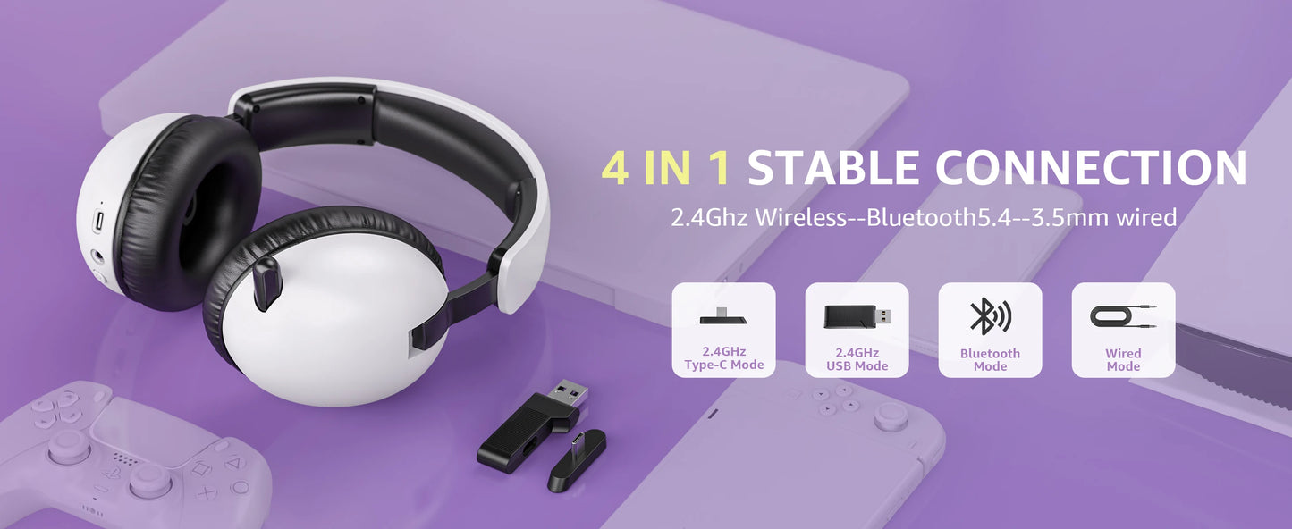 Acinaci BL500 Wireless Gaming Headset 2.4G Bluetooth 5.3 & Wired – Noise Cancelling Mic, 30H Battery, 50mm Drivers for PC, PS5, PS4