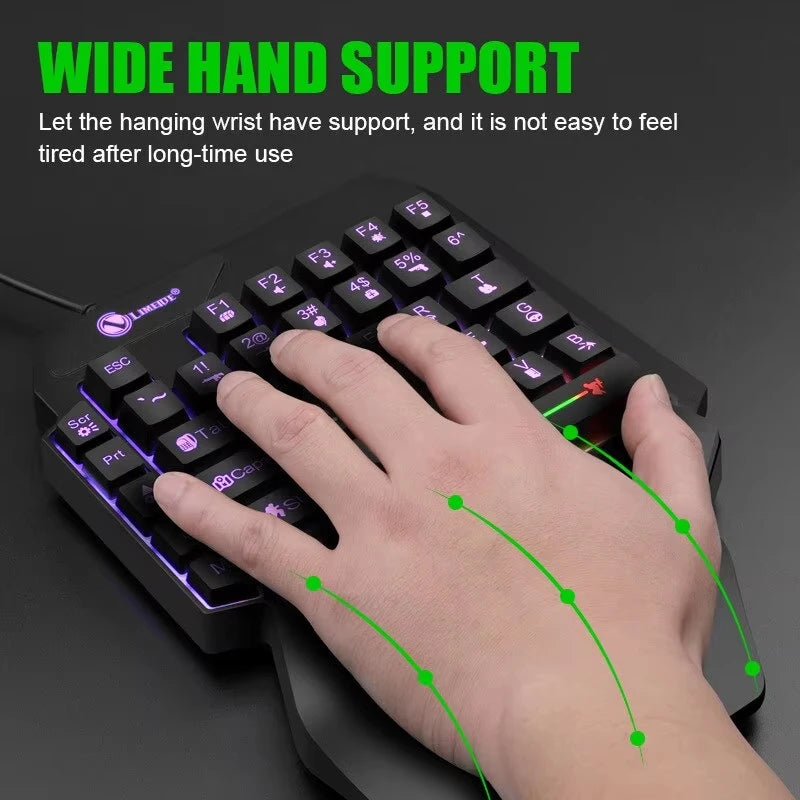 Teclado mini gaming de una mano con 35 teclas, USB, ultradelgado, con cable y retroiluminación, para portátil, PC de sobremesa y smartphone
