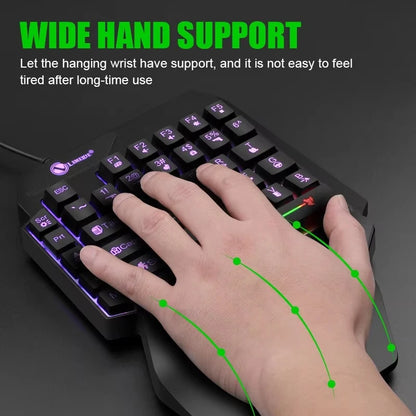 Teclado mini gaming de una mano con 35 teclas, USB, ultradelgado, con cable y retroiluminación, para portátil, PC de sobremesa y smartphone