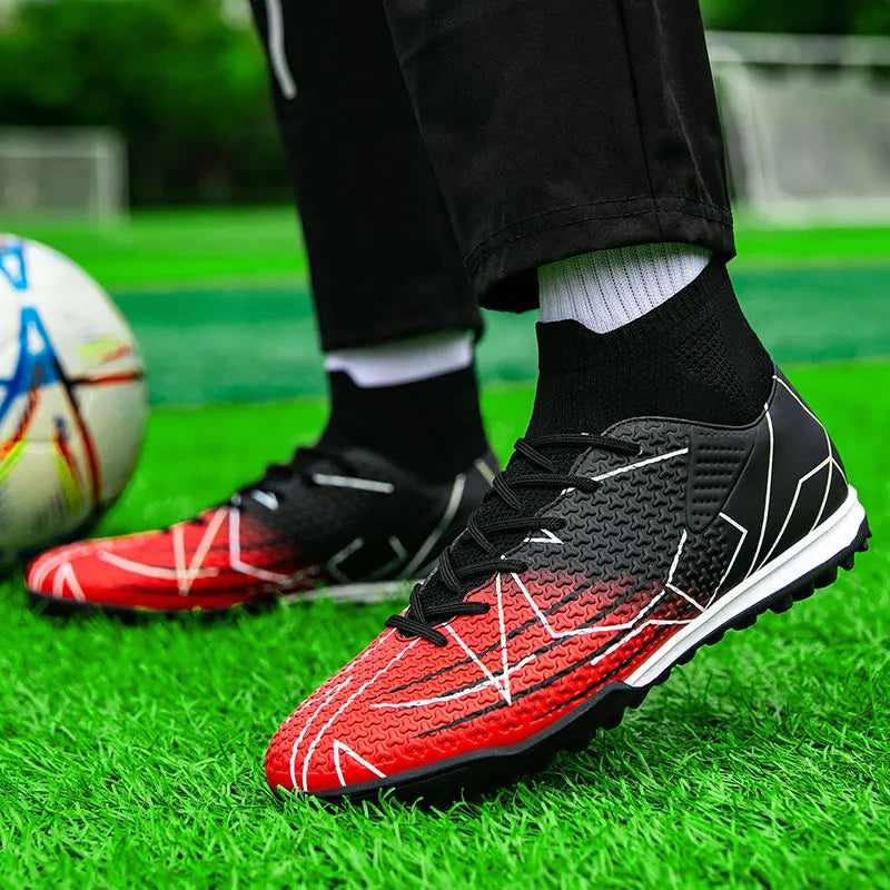 New Professional High-Top Football Shoes Artificial Grass Leather Youth Students Training Soccer Shoes for Men and Women Sports