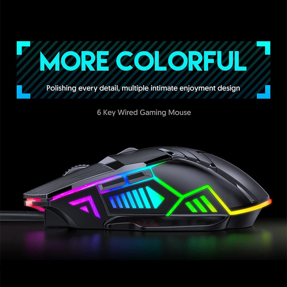 3200DPI ergonomisk trådbunden gamingmus USB datormus gamingmus med RGB-bakgrundsbelysning 6 knappar LED tyst mus för PC och laptop