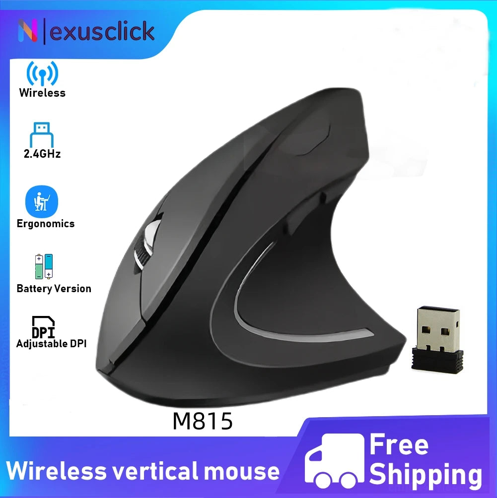 NexusClick Bluetooth Wireless Vertical Mouse, Rechargeable Ergonomic Mouse with 2.4G & Bluetooth, 1600 DPI Adjustable Silent Wireless Mouse for Laptop & PC