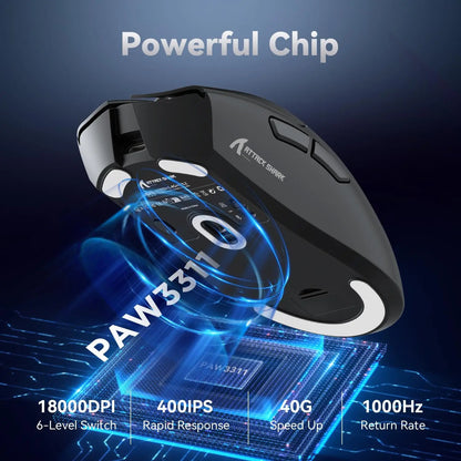 ATTACK SHARK R1 Superlight Wireless Gaming Mouse, 59g Ultra-Light Mouse with PixArt PAW3311 Sensor, 18000 DPI, Tri-Mode Bluetooth & 2.4GHz, 65H Battery