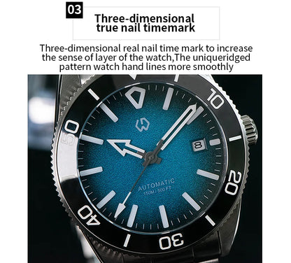 Upgraded Model Men's Automatic Watch Mechanical 3D Dimensional Luminous Watch Needle Ceramic Bezel 150 Meters Waterproof Diving
