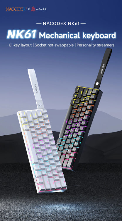 AJAZZ NK61 kabelgebundene mechanische Gaming-Tastatur 60% RGB Hot-Swappable 61 Tasten Red Switch Mini-Tastatur für Gamer-PC