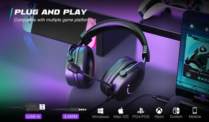 FIFINE Headset,3.5 mm jack&USB Headphone with 7.1 Surround Sound/volum control/Mute switch for PC/MAC/PS4/PS5 Mixer-H9