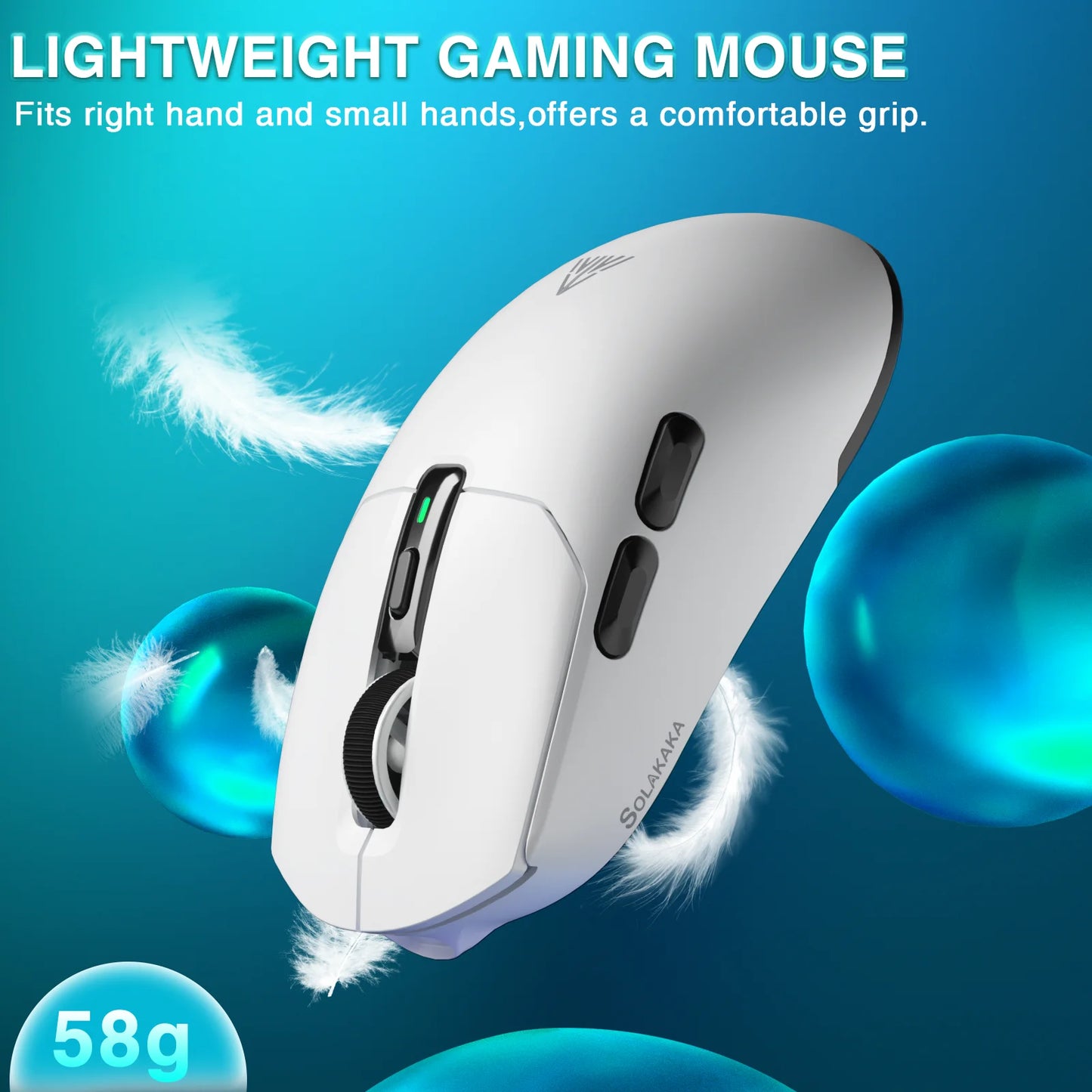 Rato Gaming Sem Fios SOLAKAKA SM820 Tri-mode Ultra-Leve, Dock Magnético Recarregável, RGB, PAW3311, 24000DPI, Macro Sem Fios