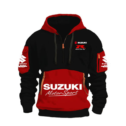 2025 Suzuki Logo Hoodie Motorcycle Racing Cycling Sweatshirt Racing Clothing Sweatshirt Half Zipper Multi-pocket Zipper Hoodie, Produit gaming premium Fraquane