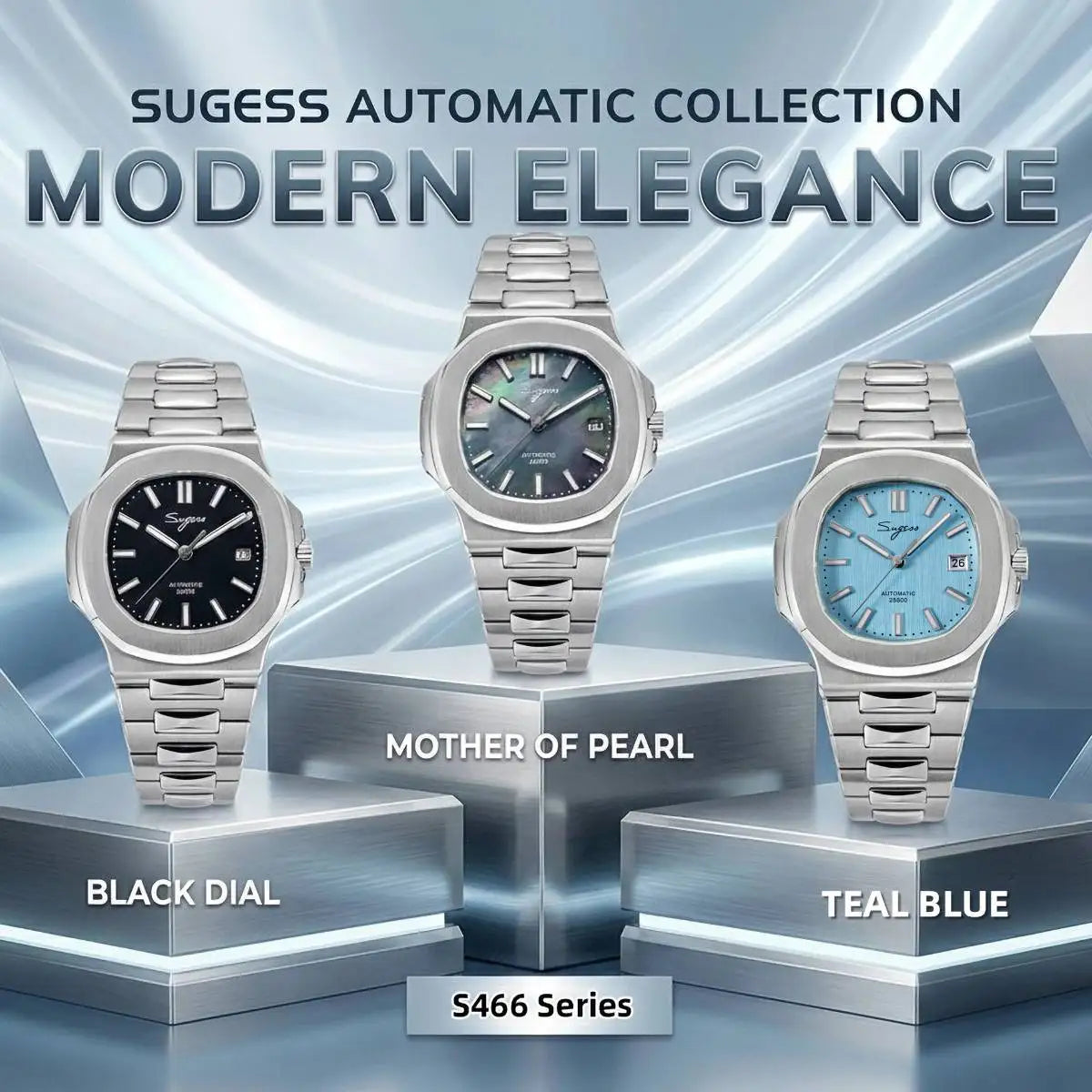 Sugess Man Watch Automatic Mechanical Wristwatches Miyota 9015 Movement MOP Dial Luminous Waterproof 5bar Bracelet Luxury S466