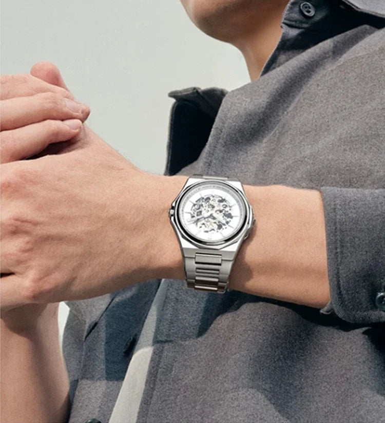 Shanghai Watch Dual Skeletonized Automatic Mechanical Watches 41mm Luminous Sapphire Men's Wristwatch 316L Stainless Steel S8008