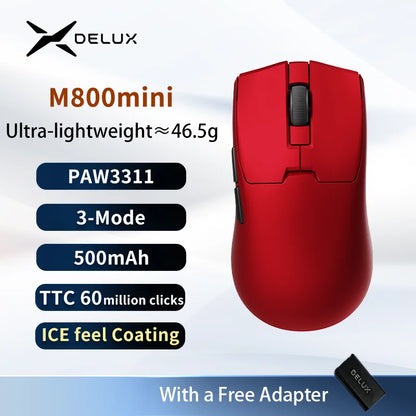 Delux M800mini Wireless Gaming Mouse 46g Lightweight PAW3395 Sensor 26000 DPI, 1000Hz Polling Rate Gaming Mouse for PC Gamer