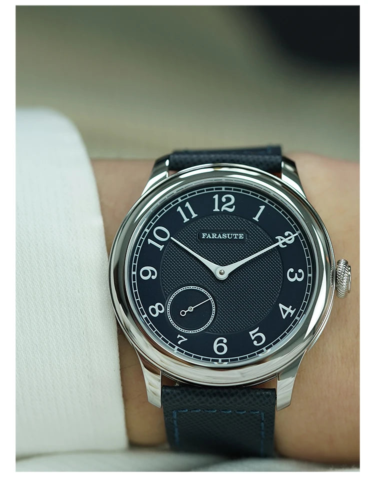 FARASUTE NEW Machinery Herrenuhr mit lachsfarbenem Zifferblatt, ST17 Handaufzug-Mechanikuhr, Kleine Sekunde, Vintage-Bonklip-Armband