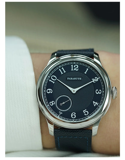 FARASUTE NEW Machinery Herrenuhr mit lachsfarbenem Zifferblatt, ST17 Handaufzug-Mechanikuhr, Kleine Sekunde, Vintage-Bonklip-Armband