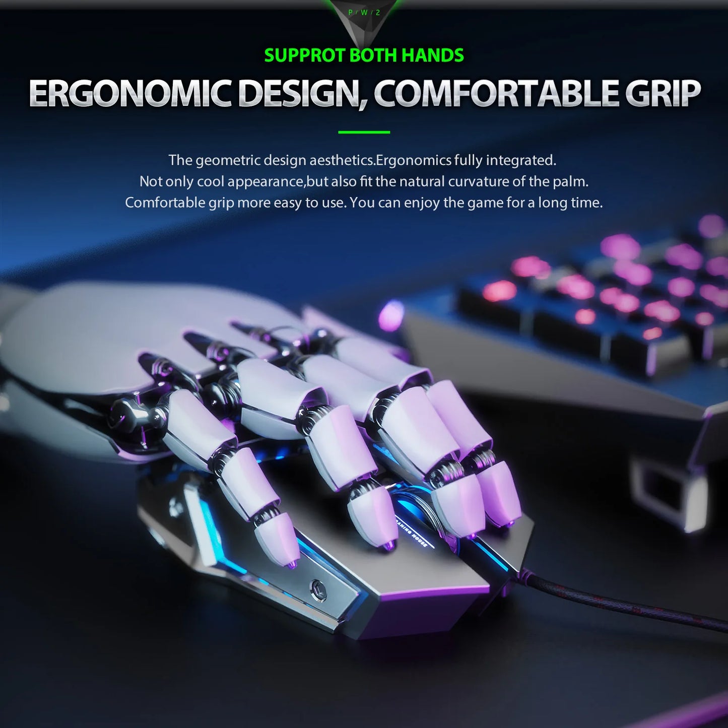 INPHIC W2 Gaming Mouse 8800 DPI Wired USB Optical Mouse with 6 Programmable Buttons, Silent Click, Ergonomic Design & RGB Breathing Light