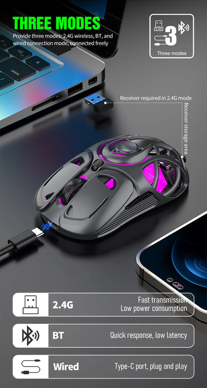 X10 Tri-Mode Gaming Mouse Wireless Bluetooth Gaming Mouse, 10000 DPI RGB Rechargeable Gaming Mouse, BT/2.4G/Wired Gaming Mouse for PC, Mac & Laptop