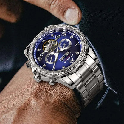 Montre mécanique multifonction GLENAW – Modèle pour homme, style business et décontracté, bracelet en acier inoxydable, étanche, avec calendrier – Montre de luxe