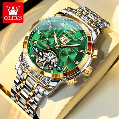 OLEVS 9910 Pánské hodinky Originální luxusní značka Vodotěsné Světélkující Automatické mechanické hodinky Hodinky s dvojitým kalendářem Krabička na hodinky Reloj