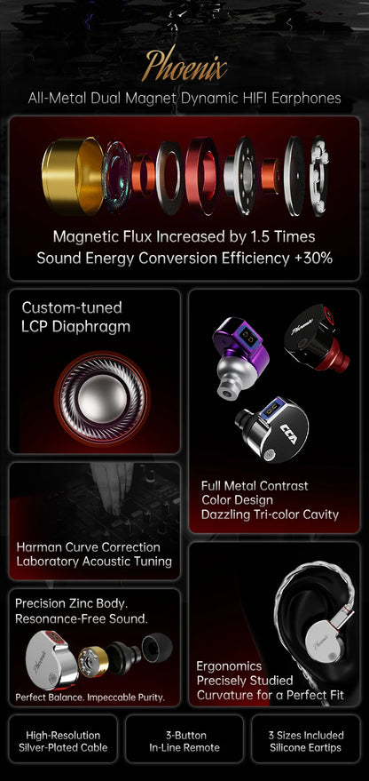 CCA Phoenix Wired Earphones Dynamic Drive LCP Diaphragm Music Headphone With Detachable Cable Noise Reduction Gaming Earphones