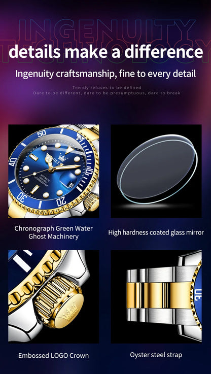 Montre pour homme OLEVS 6650 : montre mécanique automatique classique d'origine pour homme, cadran en zircon, étanche, luminescente, en acier inoxydable