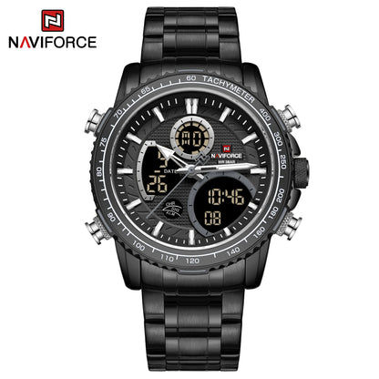 Relógio desportivo para homem NAVIFORCE – Relógio de pulso de luxo original em aço inoxidável, modelo militar estanque com duplo visor
