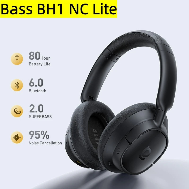 Baseus Bass EH10 NC Noise Cancelling Wireless Headphones Bluetooth 6.0 Over Ear Headset with 45dB ANC, 80H Battery, Hi-Res Audio & AI Calls