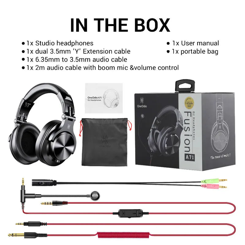 OneOdio A71 Wired Over Ear HiFi Studio DJ Headphones with Mic – Professional Monitoring Gaming Headset with Deep Bass