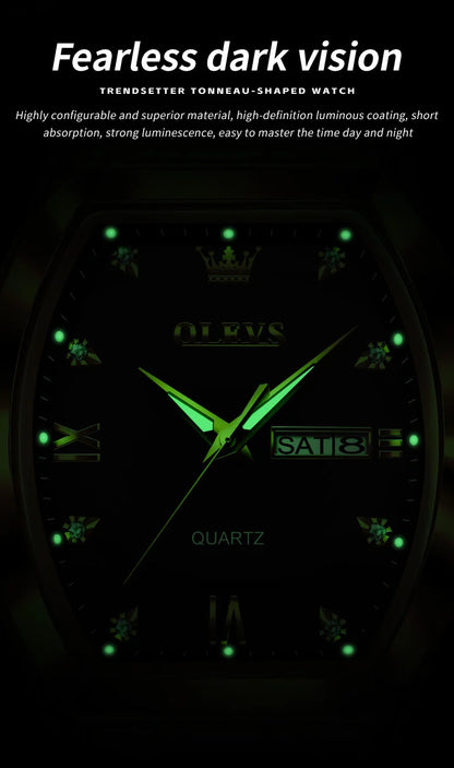 OLEVS Men's Watches Luxury Tonneau Original Top Brand Quartz Watch for Men Waterproof Luminous Week Date Male Wristwatch