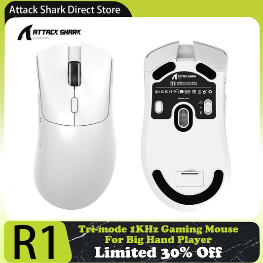 ATTACK SHARK R1 trostruki gaming miš, PixArt PAW3311 senzor, 18000 DPI, 1000hz, 59g, ultralagan za velike ruke, za PC/Mac