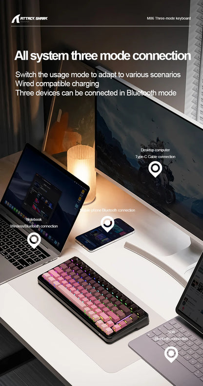 ATTACK SHARK M86 Wireless Mechanical Keyboard 75% Tri-Mode RGB Hot-Swappable Mechanical Keyboard with Side-Printed PBT Keycaps & 4000mAh Battery